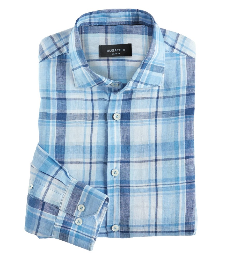 Bugatchi Bugatchi Plaid Linen Shirt Classic Blue Best