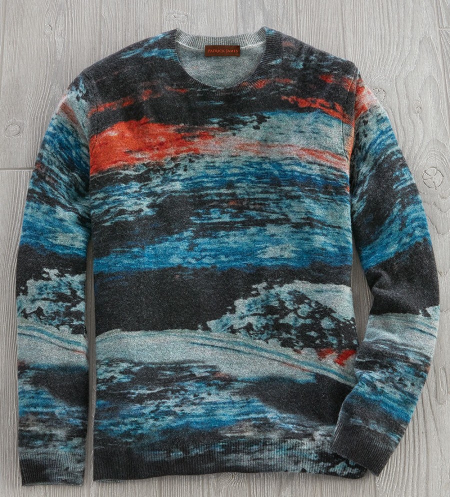 Patrick James Patrick James Artic Print Cashmere Sweater Blue Orange Wholesale