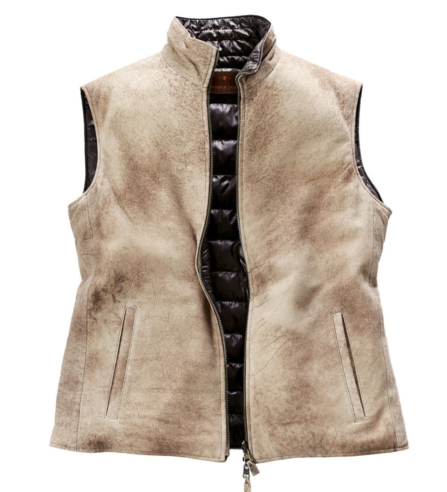 Patrick James Patrick James Lagoon Reversible Vest Beige Brown Wholesale