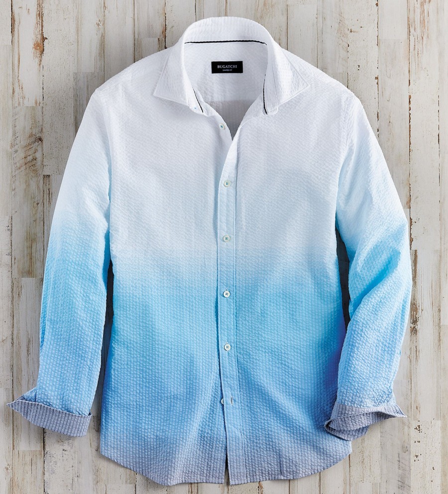 Bugatchi Bugatchi Ombre Seersucker Long Sleeve Shirt Aqua Online