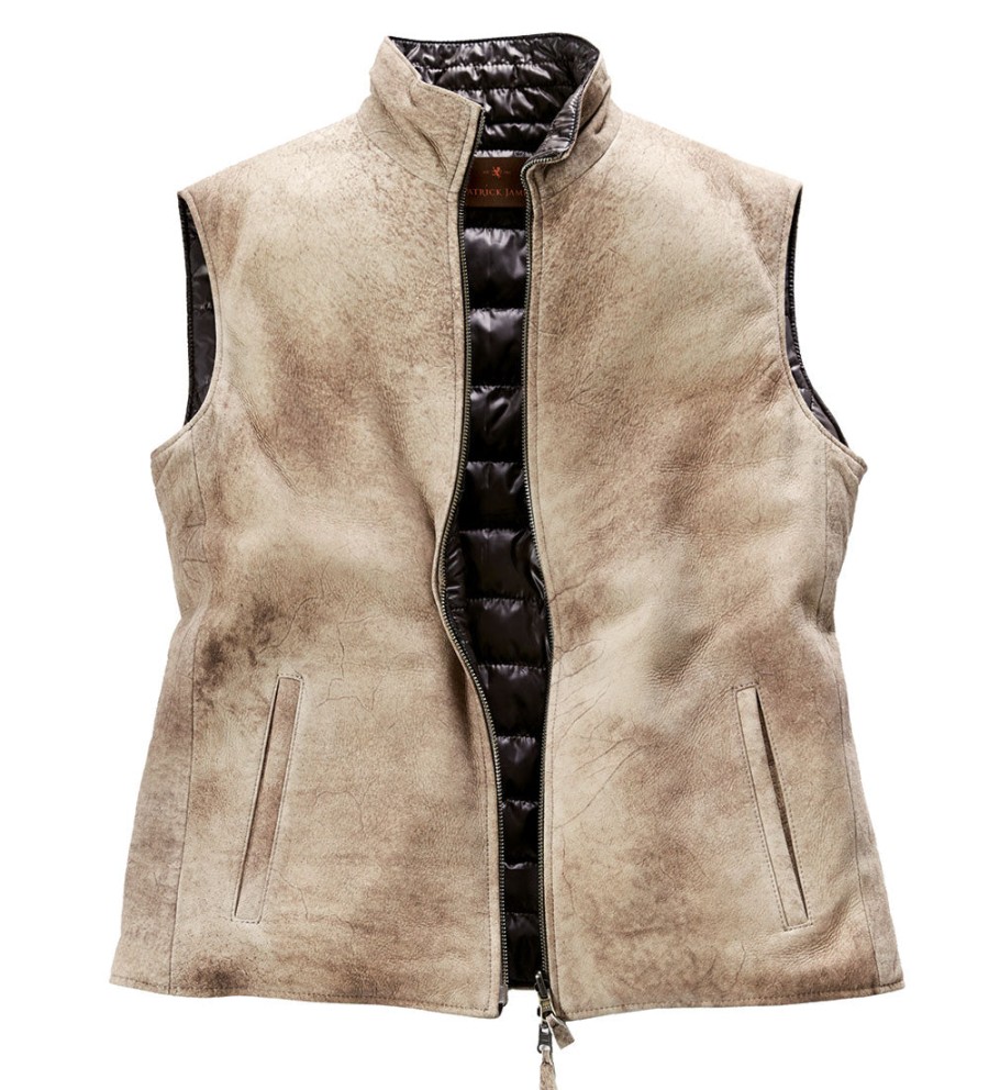 Patrick James Patrick James Lagoon Reversible Vest Beige Brown Clearance