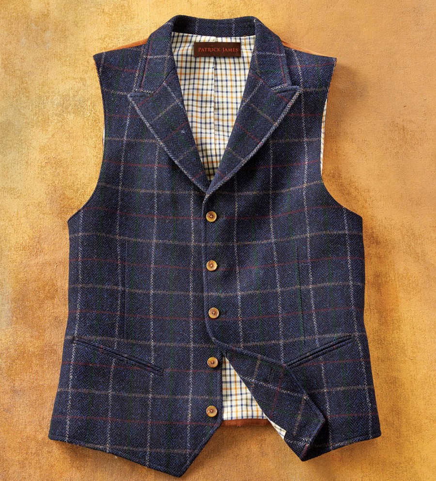 Patrick James Patrick James Windowpane Vest Navy Best