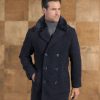 Robert Comstock Robert Comstock Boucle Three-Quarter Length Coat Navy New