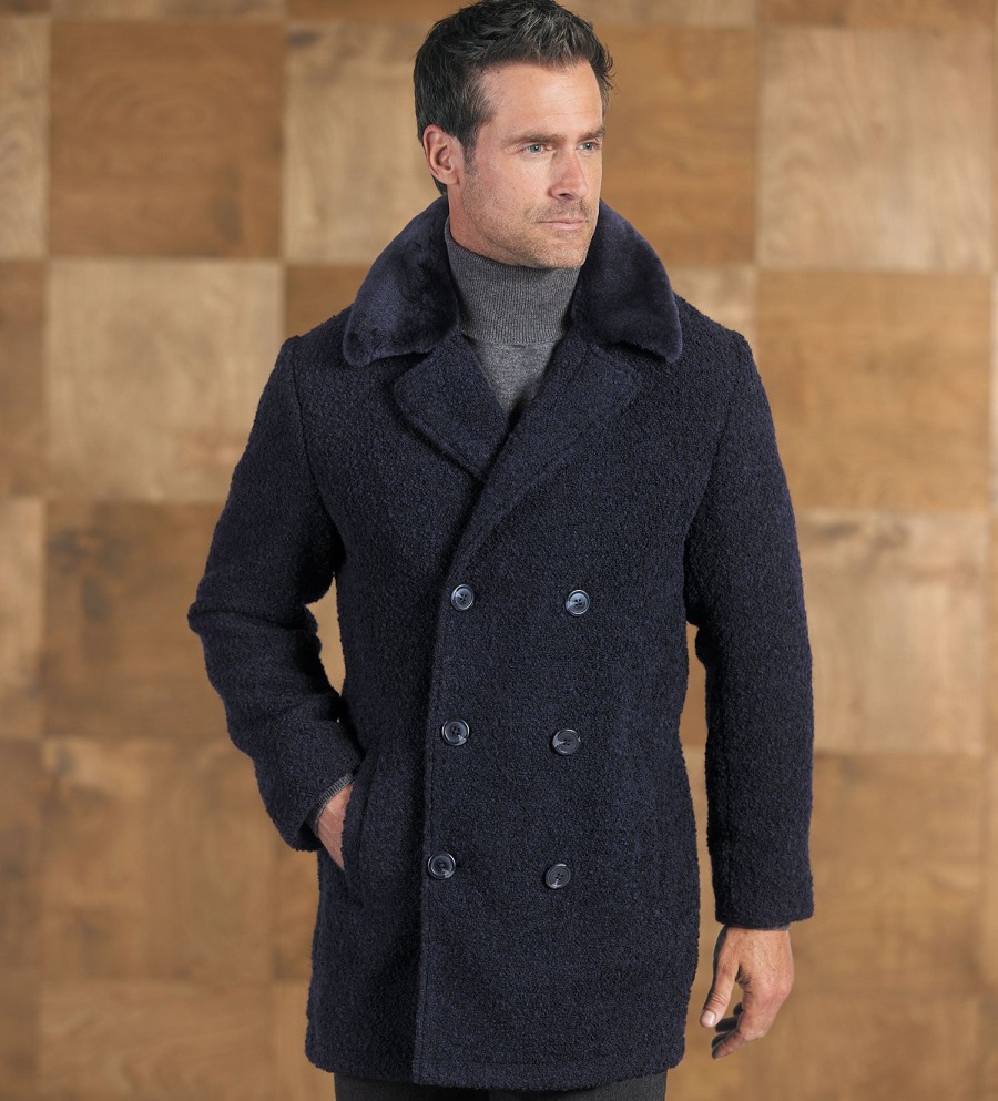 Robert Comstock Robert Comstock Boucle Three-Quarter Length Coat Navy New