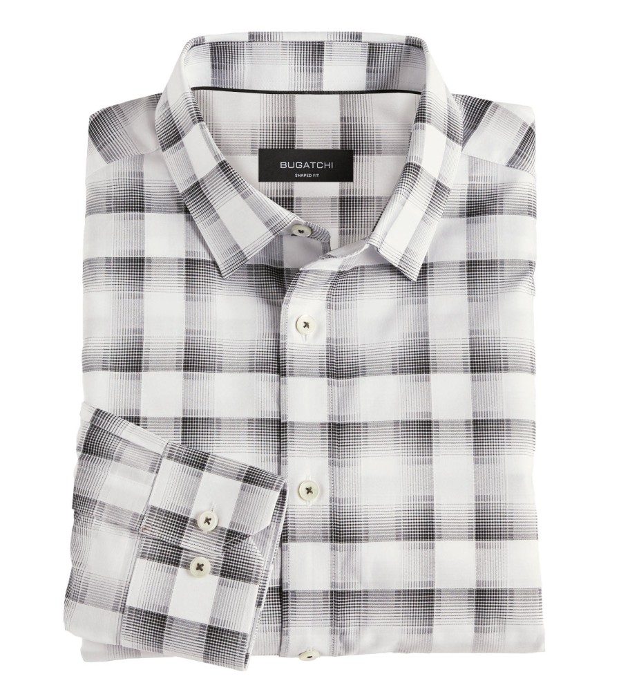 Bugatchi Bugatchi Shadow Plaid Shirt White Wholesale