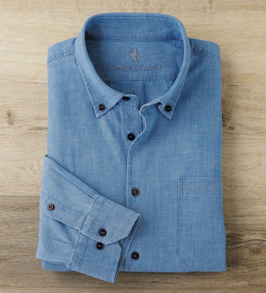 Patrick James Patrick James Chambray Long Sleeve Shirt Blue Online