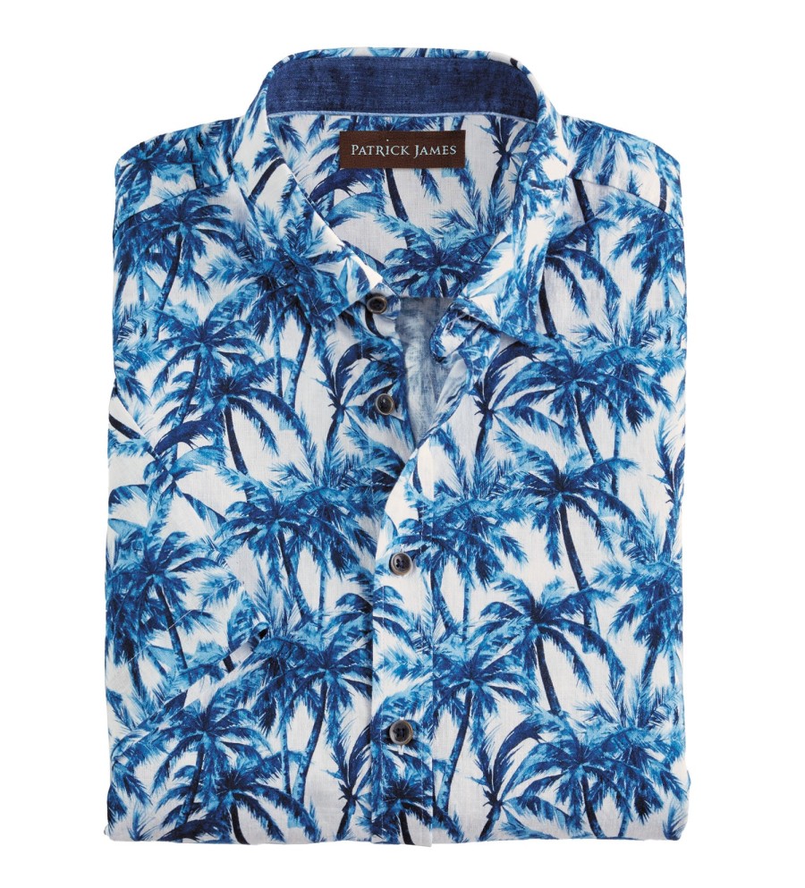 Patrick James Patrick James Palm Print Shirt Blue/White Clearance