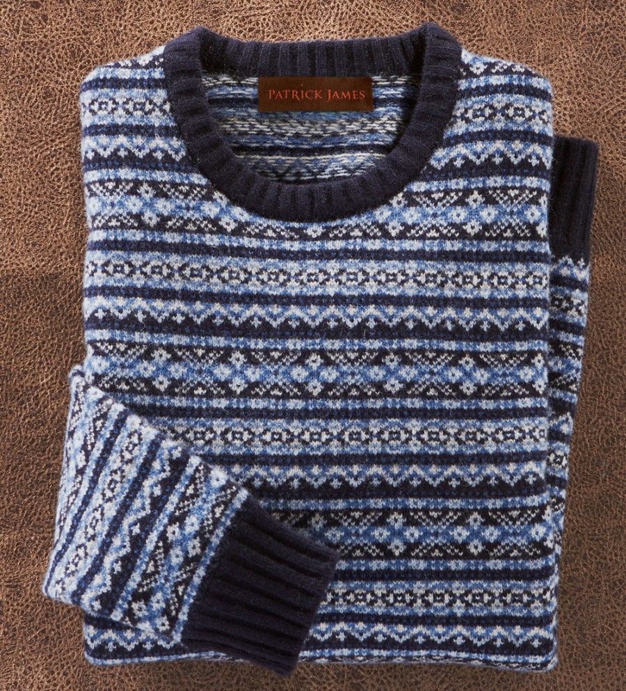 Patrick James Patrick James Towthorpe Lambswool Fairisle Crew Sweater Navy Clearance