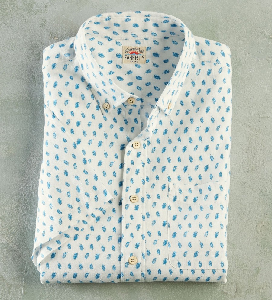 Faherty Faherty Palm Short Sleeve Shirt Blue Palm Clearance