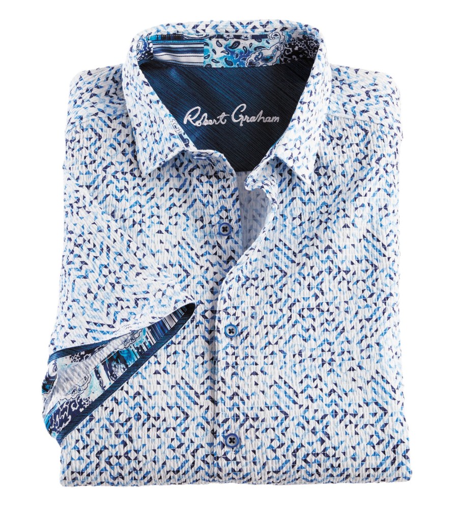 Robert Graham Robert Graham Cyrus Seersucker Short Sleeve Shirt Blue Wholesale