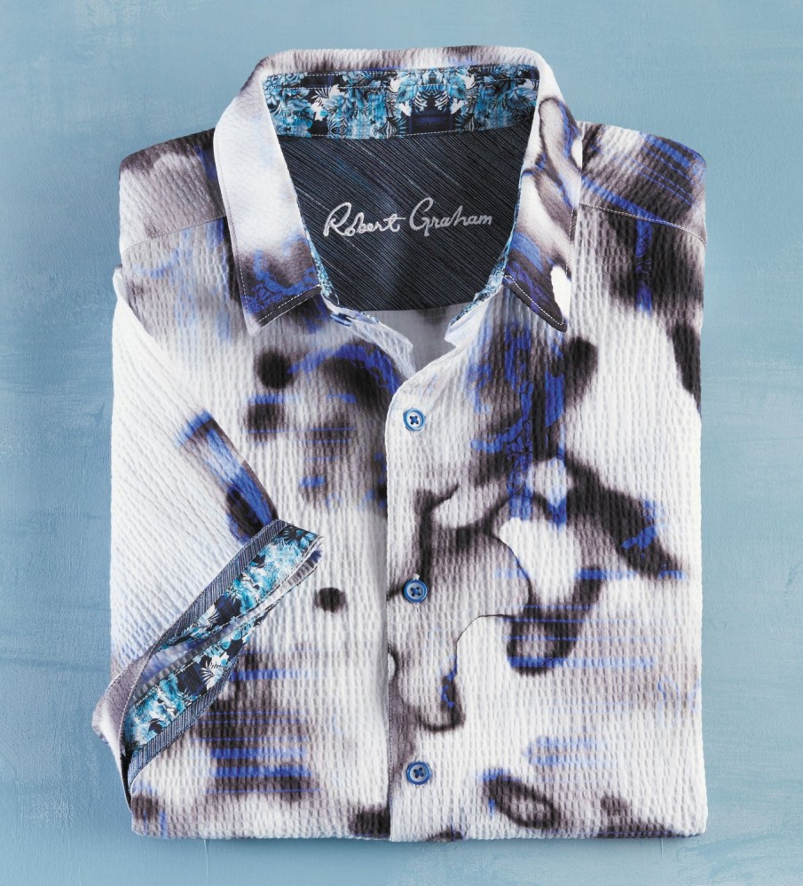 Robert Graham Robert Graham Tasman Seersucker Short Sleeve Shirt Blue Clearance