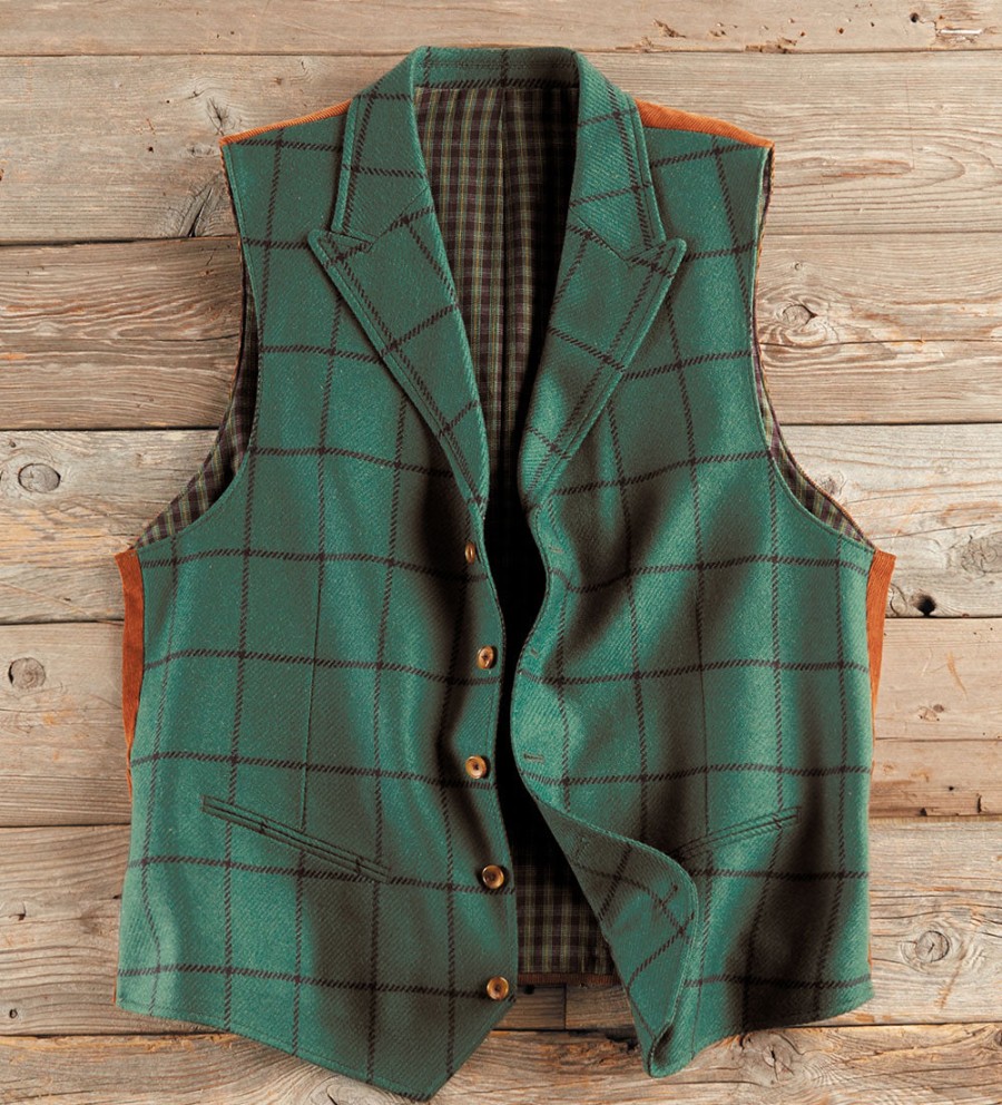 Patrick James Patrick James Windowpane Merino Vest Emerald Clearance