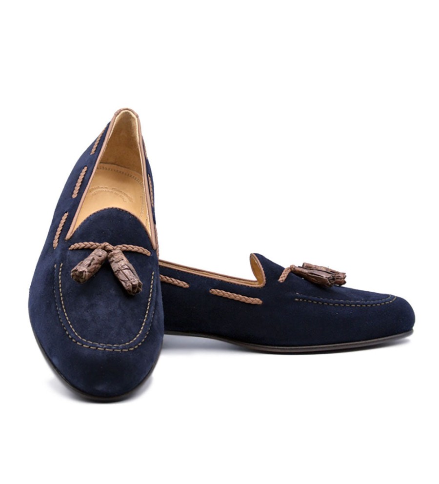 Zelli Zelli Naples Sueded Goatskin Tassel Loafer Navy Clearance