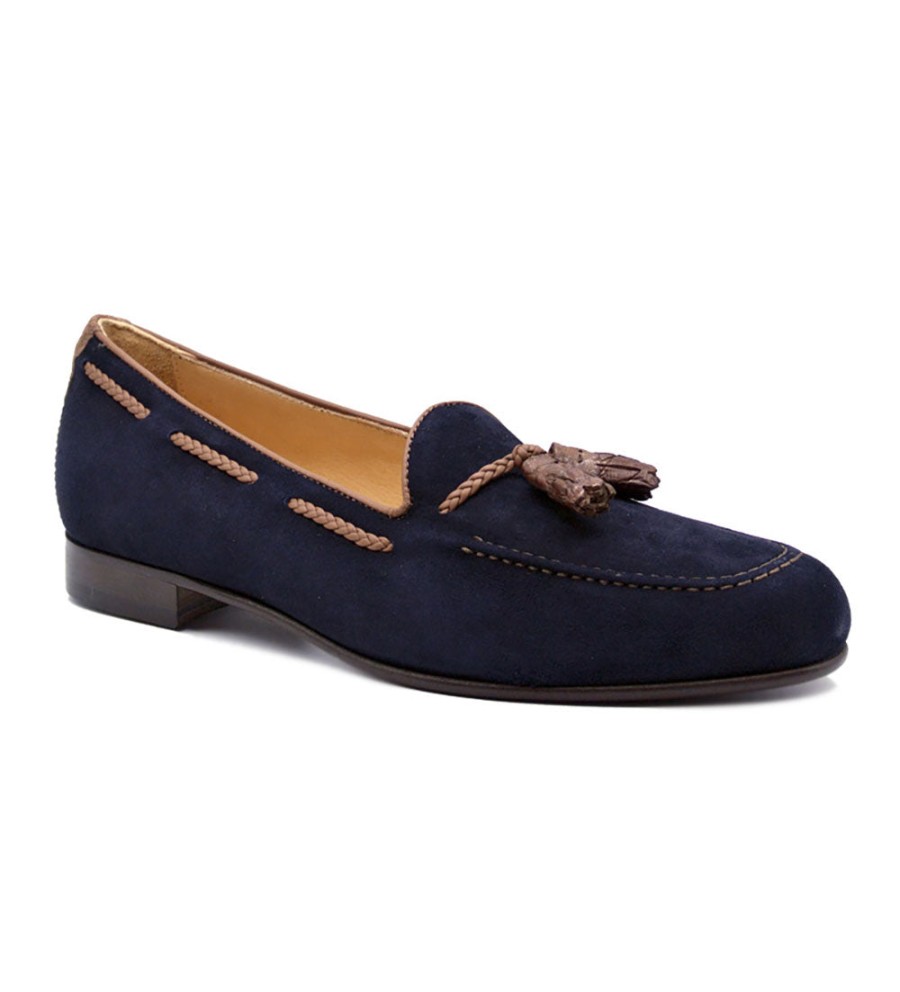 Zelli Zelli Naples Sueded Goatskin Tassel Loafer Navy Clearance