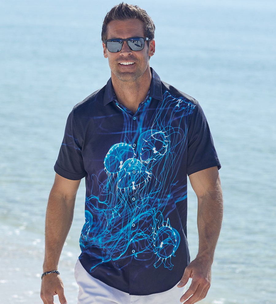 Robert Graham Robert Graham Deep Blue Jellyfish Short Sleeve Sport Shirt Navy Wholesale