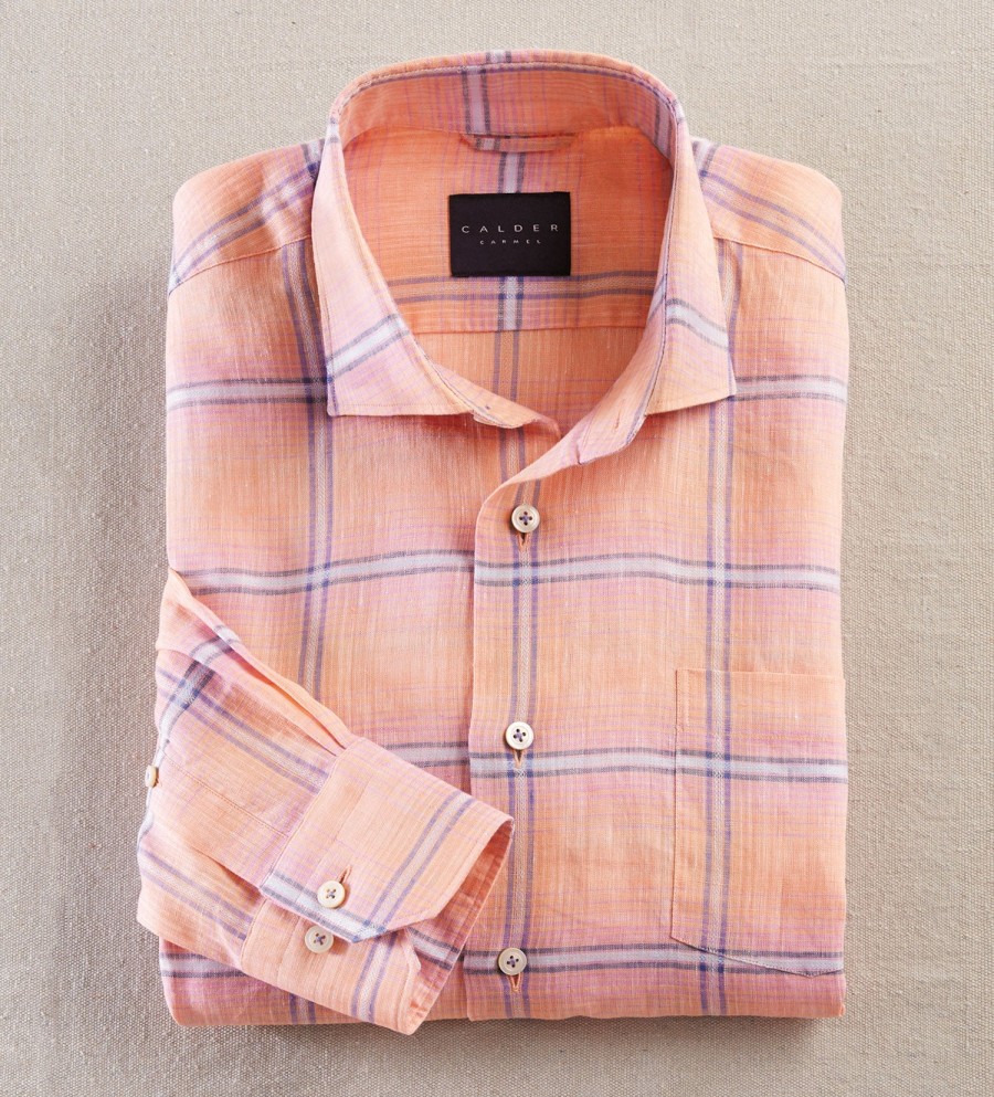 Calder Carmel Calder Carmel Windowpane Long Sleeve Shirt Papaya Clearance