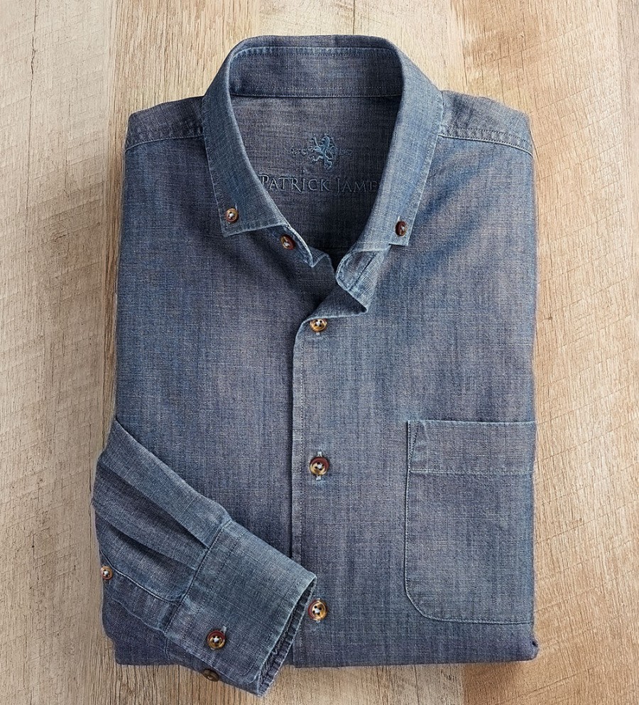 Patrick James Patrick James Chambray Long Sleeve Shirt Blue Hot