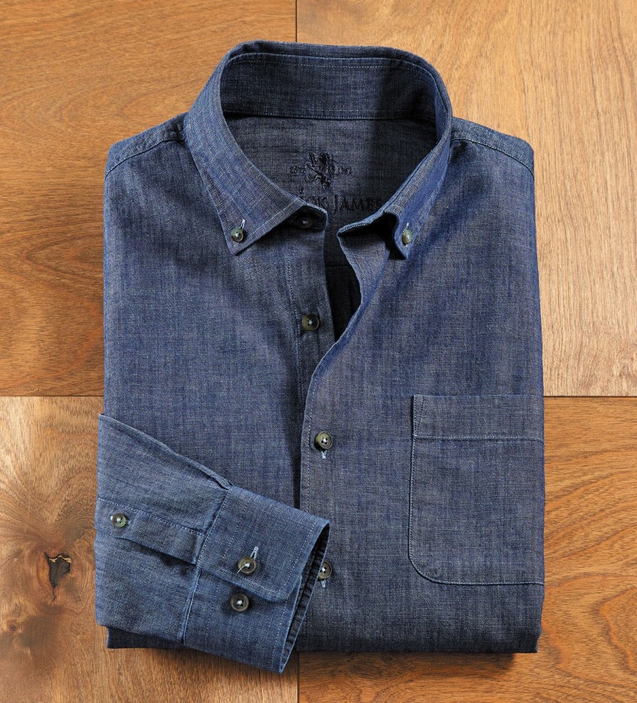 Patrick James Patrick James Chambray Long Sleeve Shirt Blue Hot