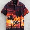 Bugatchi Bugatchi Sunset Palms Short Sleeve Polo Shirt Lava New