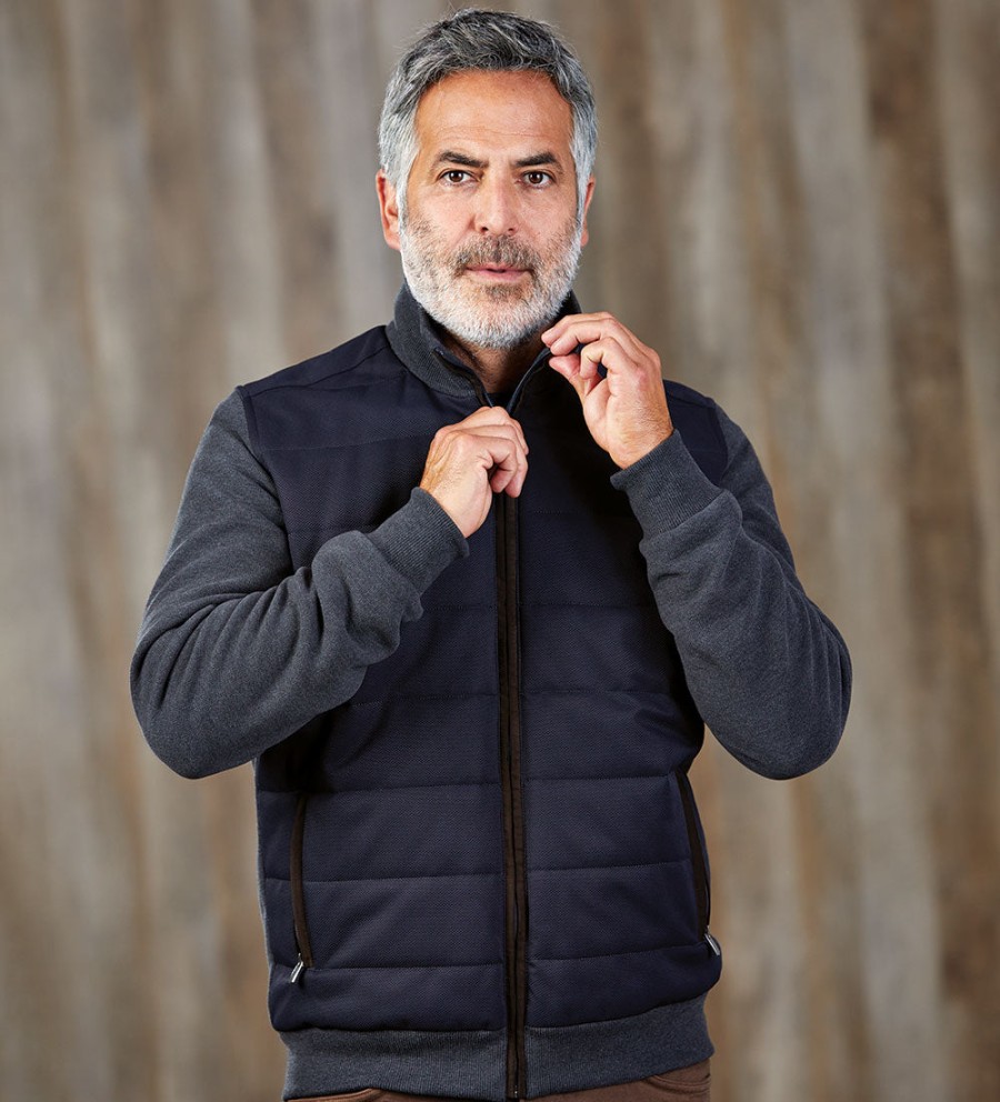 Patrick James Patrick James Mixed Media Quilted Jacket Navy Grey Wholesale