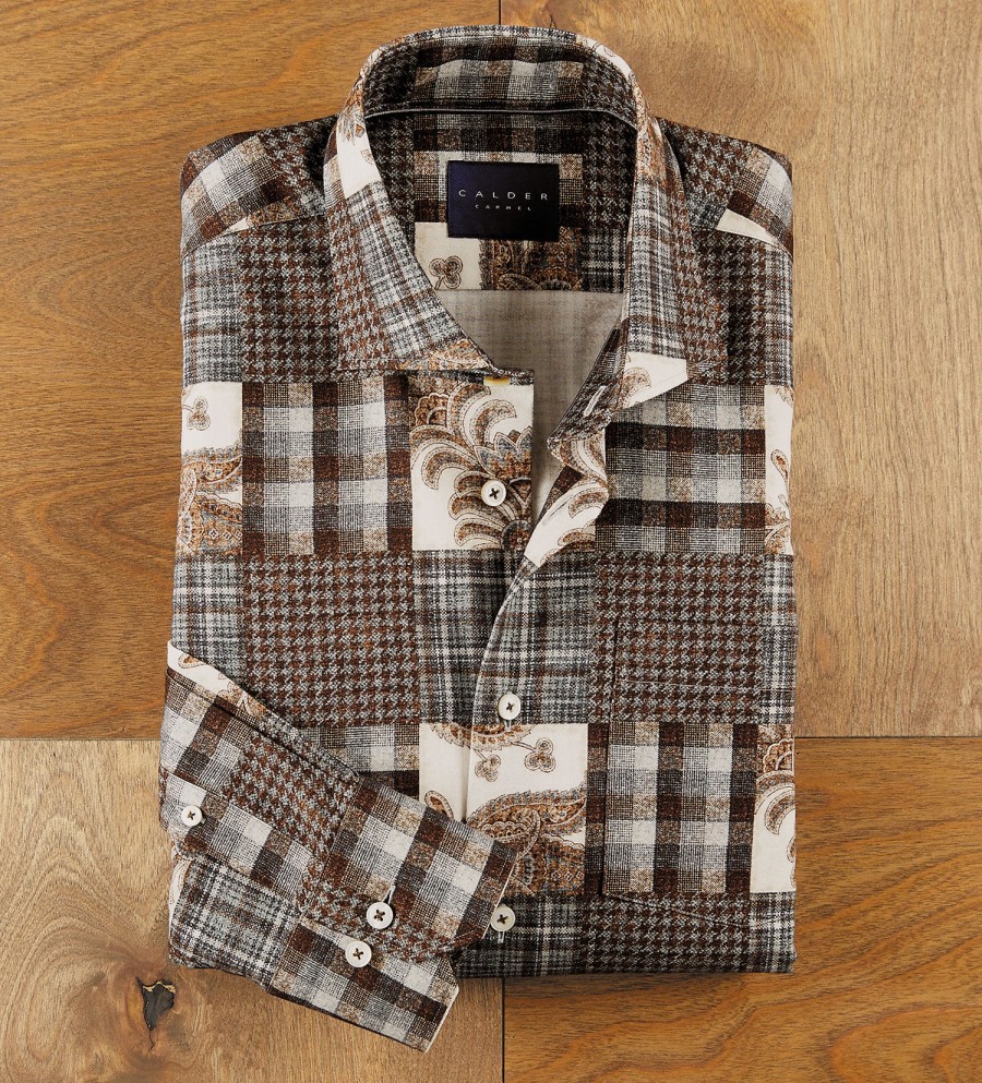 Calder Carmel Calder Carmel Patchwork Print Flannel Shirt Grey/Brown New