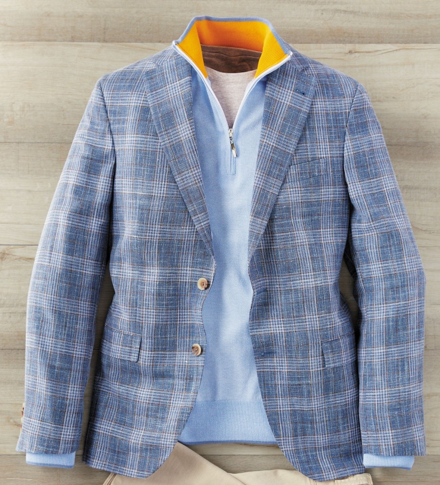 Patrick James Patrick James Plaid Sport Coat Blue/Brown Best