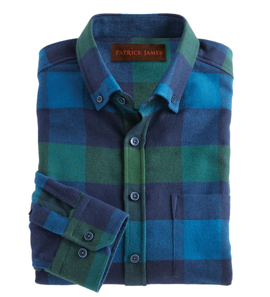 Patrick James Patrick James Check Flannel Long Sleeve Shirt Blue Online