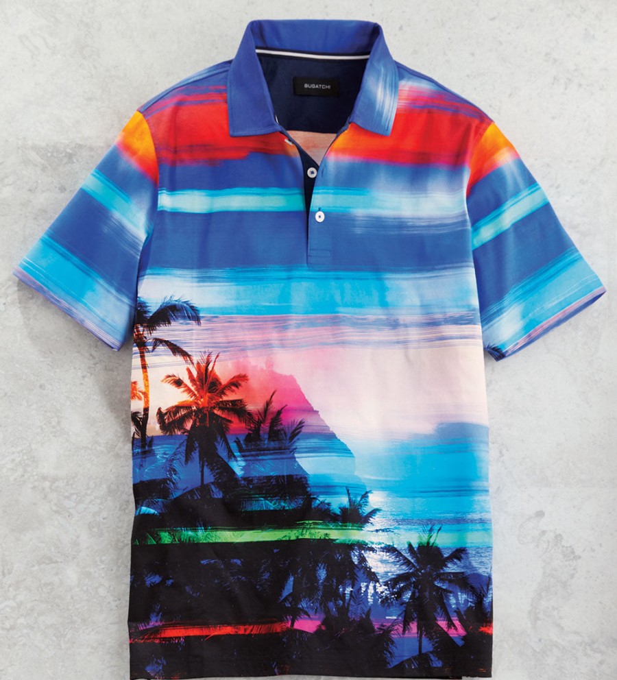 Bugatchi Bugatchi Rainbow Sunset Short Sleeve Polo Shirt Night Blue Wholesale