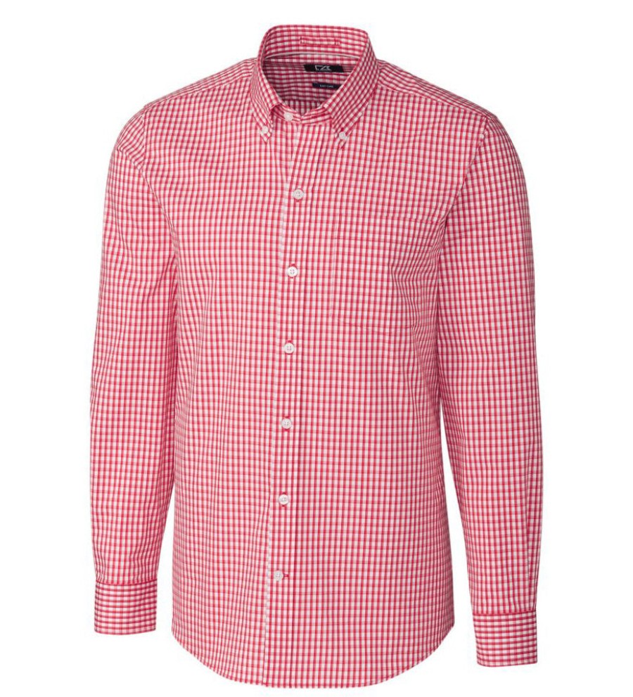 Cutter u0026 Buck Cutter & Buck Tailored Fit Stretch Gingham Long Sleeve Sport Shirt Clearance