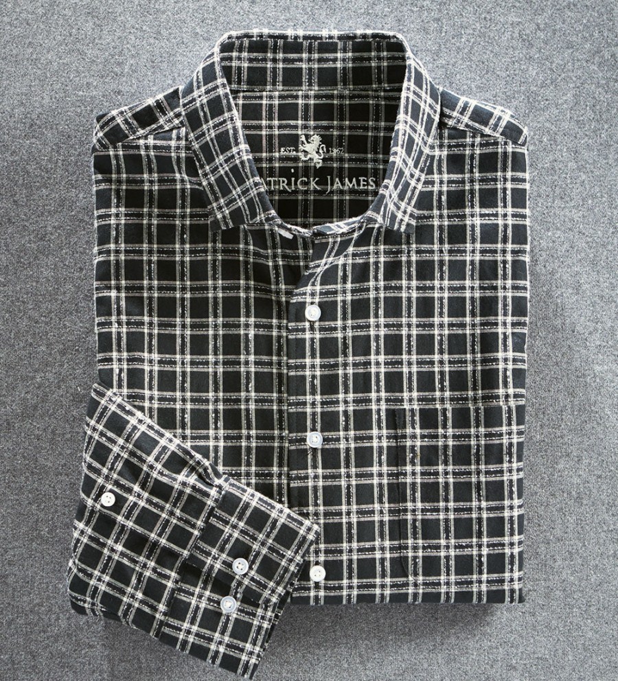 Patrick James Patrick James Fancy Plaid Long Sleeve Sport Shirt Black/White Hot