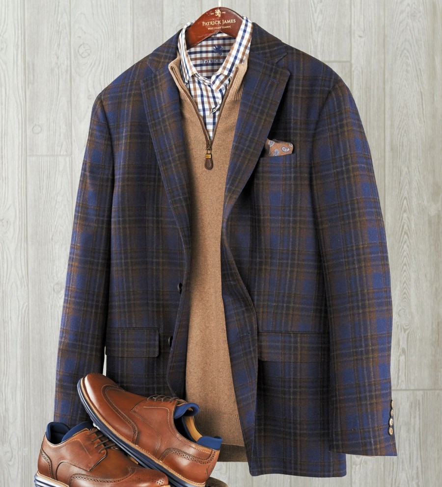 Patrick James Patrick James Plaid Sport Coat Navy/Brown Clearance