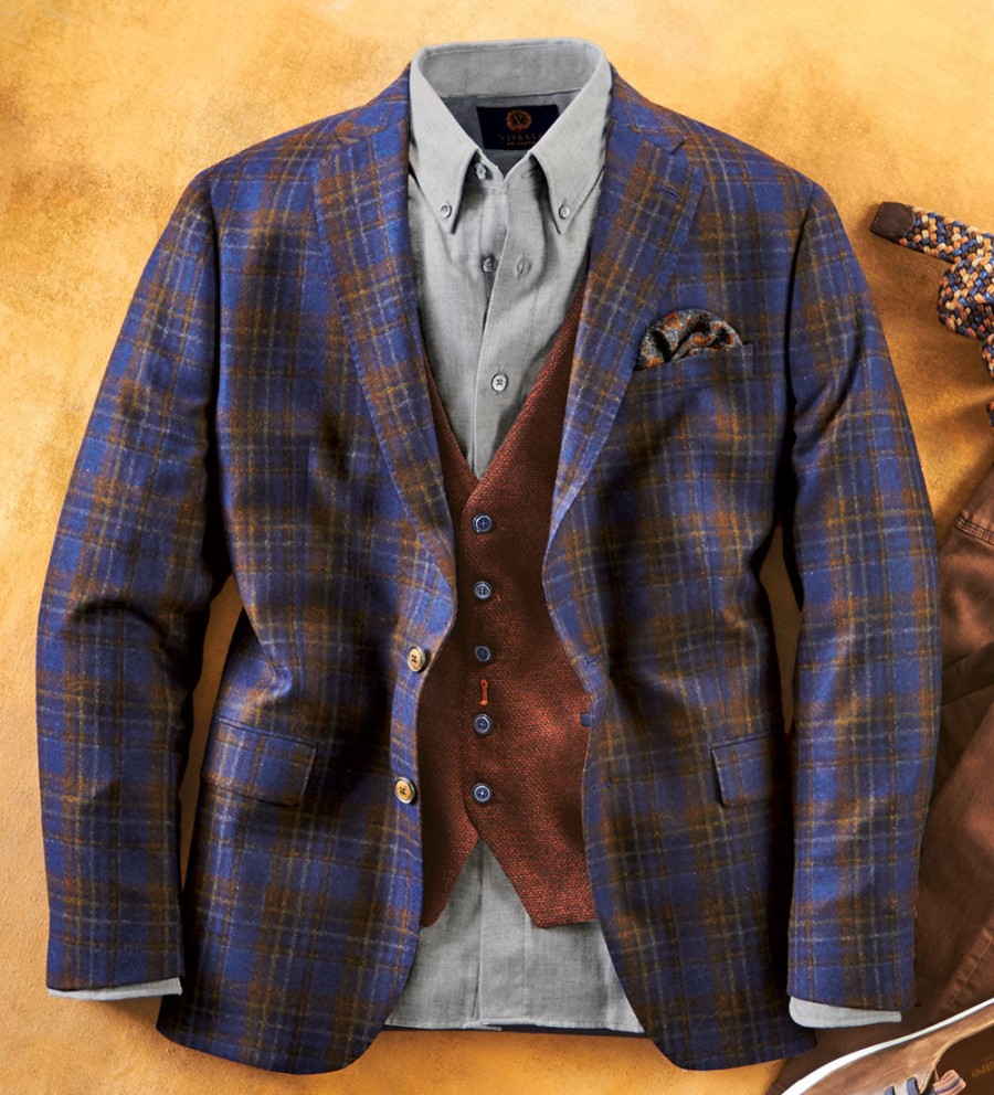 Patrick James Patrick James Plaid Sport Coat Navy/Brown Clearance