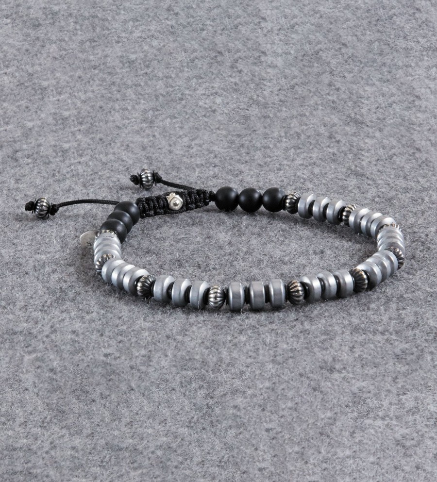 Kenton Michael Kenton Michael Bead Bracelet Silver/Black Wholesale