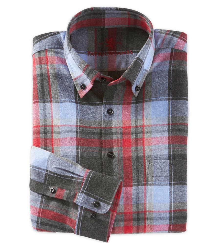 Patrick James Patrick James Red Plaid Flannel Shirt Grey Red Hot