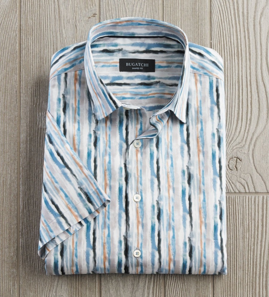 Bugatchi Bugatchi Watercolor Stripe Short Sleeve Shirt Air Blue Online