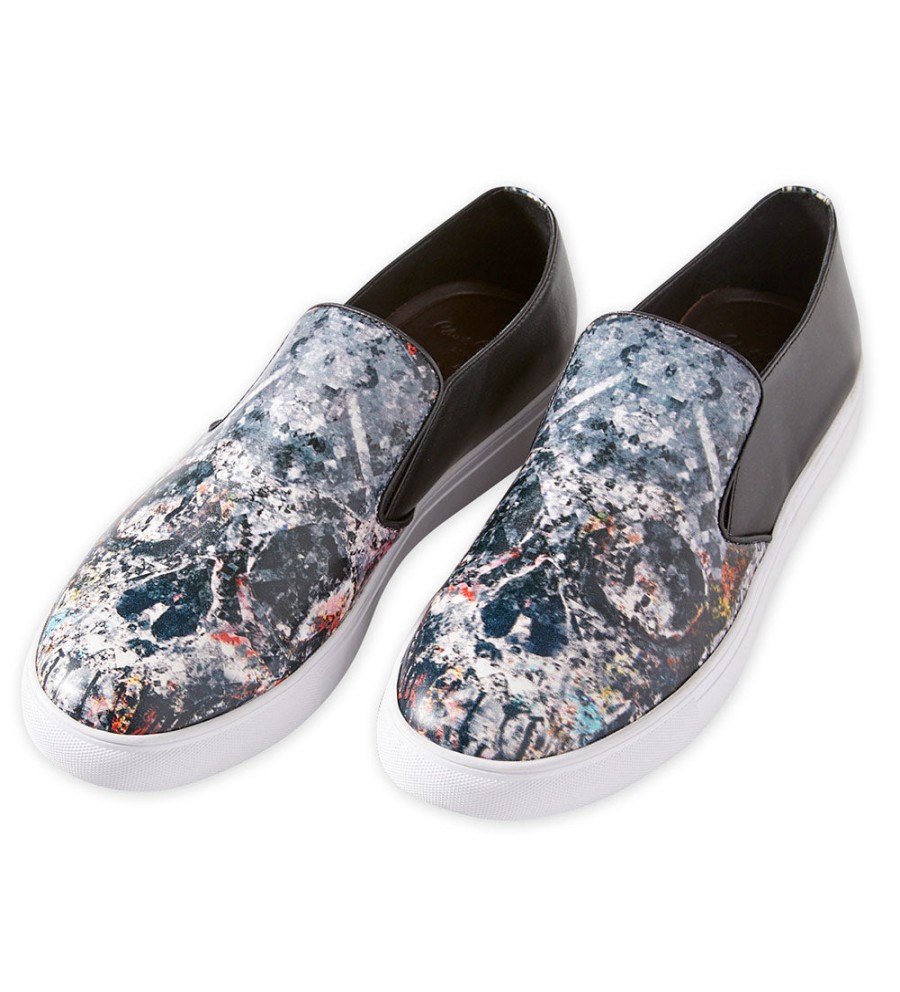 Robert Graham Robert Graham Turney Skull Leather Slip-On Shoes Black Clearance