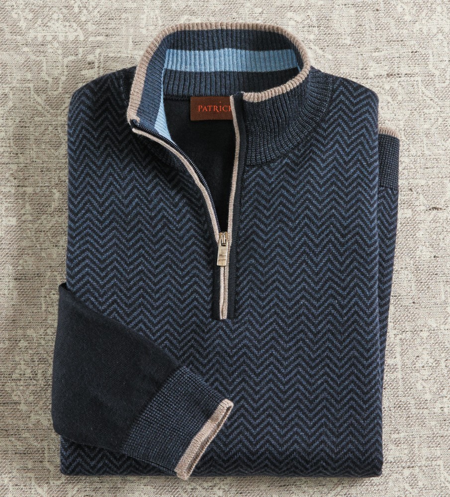 Patrick James Patrick James Herringbone Quarter Zip Sweater Blue/Navy Wholesale