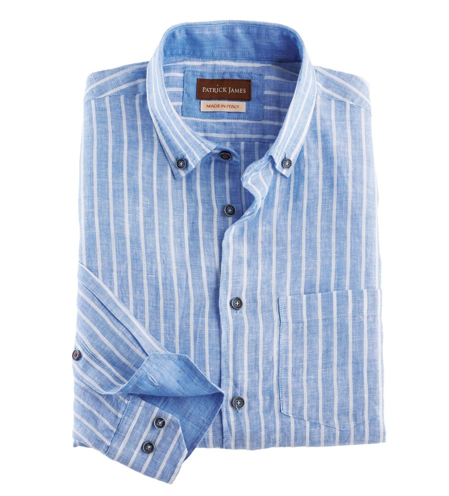 Patrick James Patrick James Long Sleeve Linen Stripe Shirt Blue/White Online