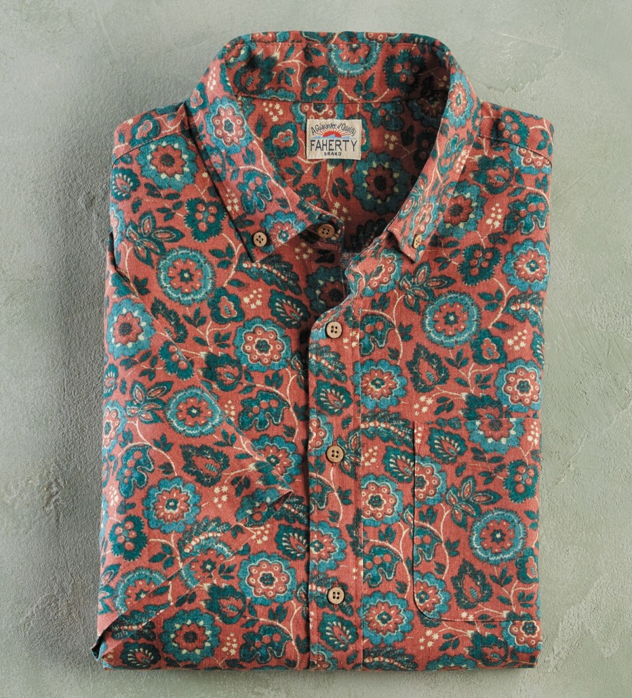 Faherty Faherty Blossom Breeze Short Sleeve Shirt Rose/Turquoise Best