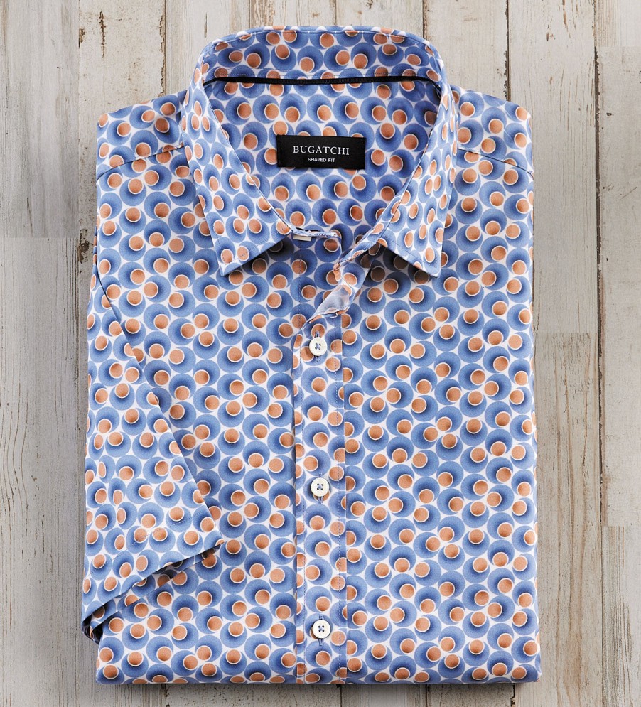 Bugatchi Bugatchi Circle Print Short Sleeve Shirt Caramel Clearance