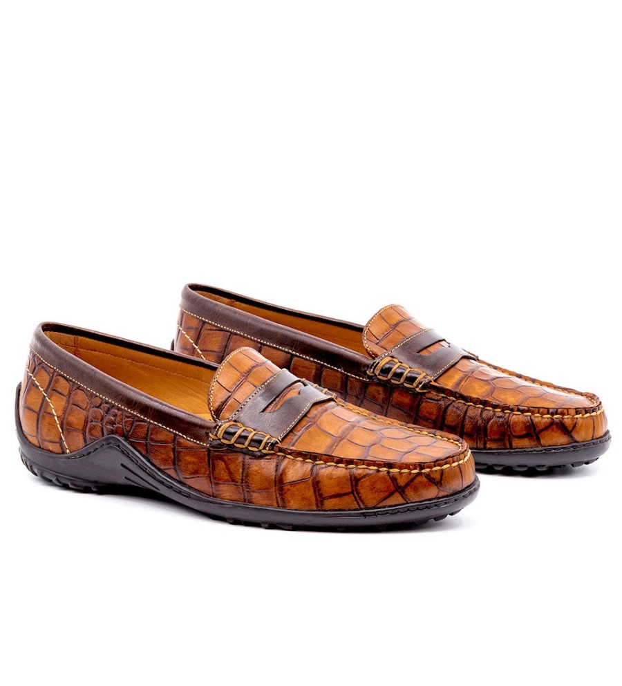 Martin Dingman Martin Dingman Bill Alligator-Grain Loafers Chestnut Best