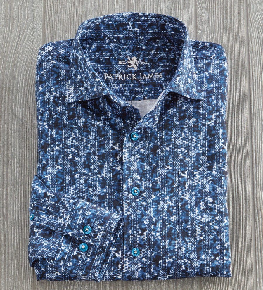 Patrick James Patrick James Chain Print Long Sleeve Sport Shirt Blue Hot