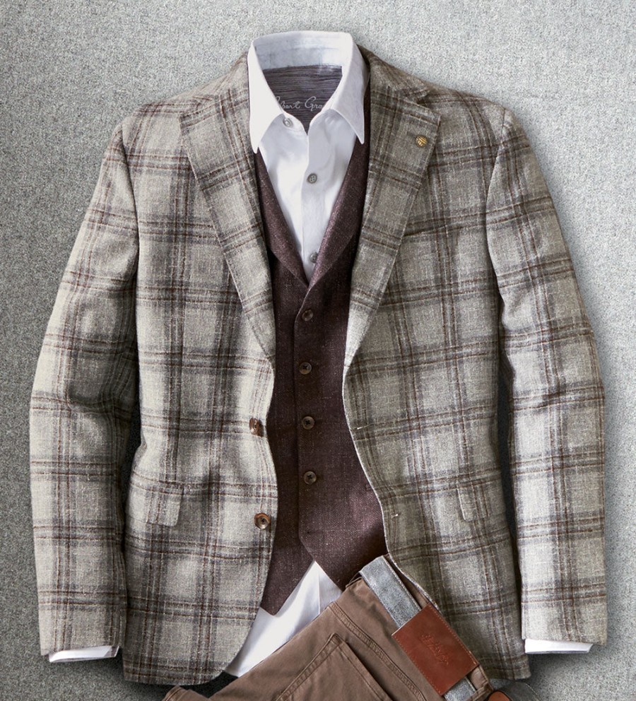 Reserve Reserve Plaid Sport Coat Grey Brown Hot