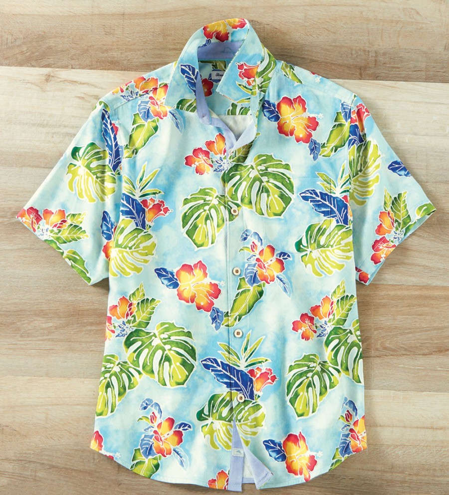 Tommy Bahama Tommy Bahama Fiesta Keys Silk Short Sleeve Sport Shirt Blue Crush Clearance