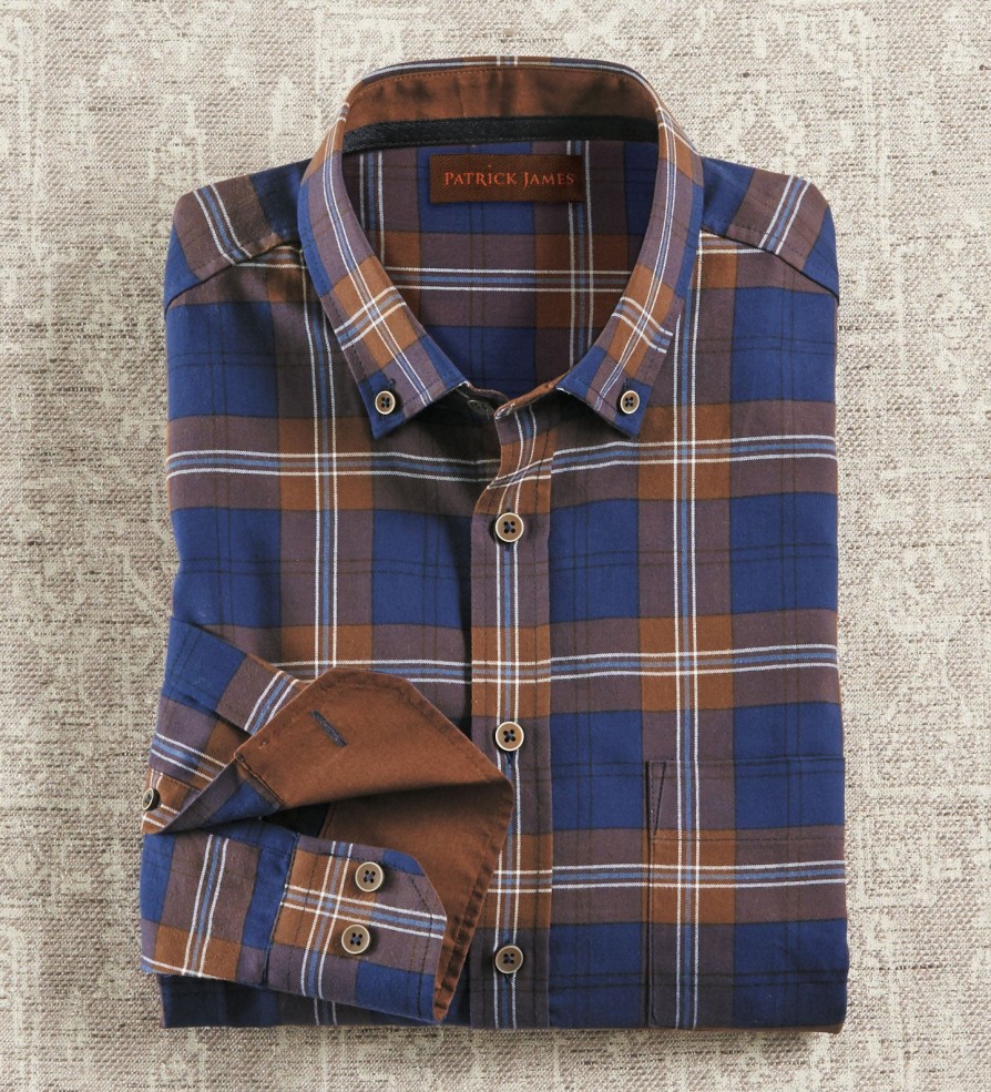 Patrick James Patrick James Bold Plaid Long Sleeve Shirt Navy/Brown Best